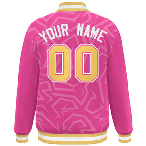 Custom Pink Gold-White Stripe Graffiti Pattern Varsity Full-Snap Jacket