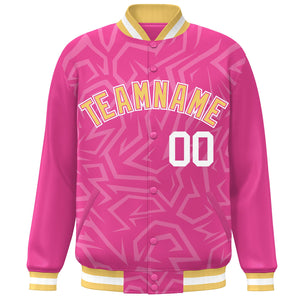 Custom Pink Gold-White Stripe Graffiti Pattern Varsity Full-Snap Jacket