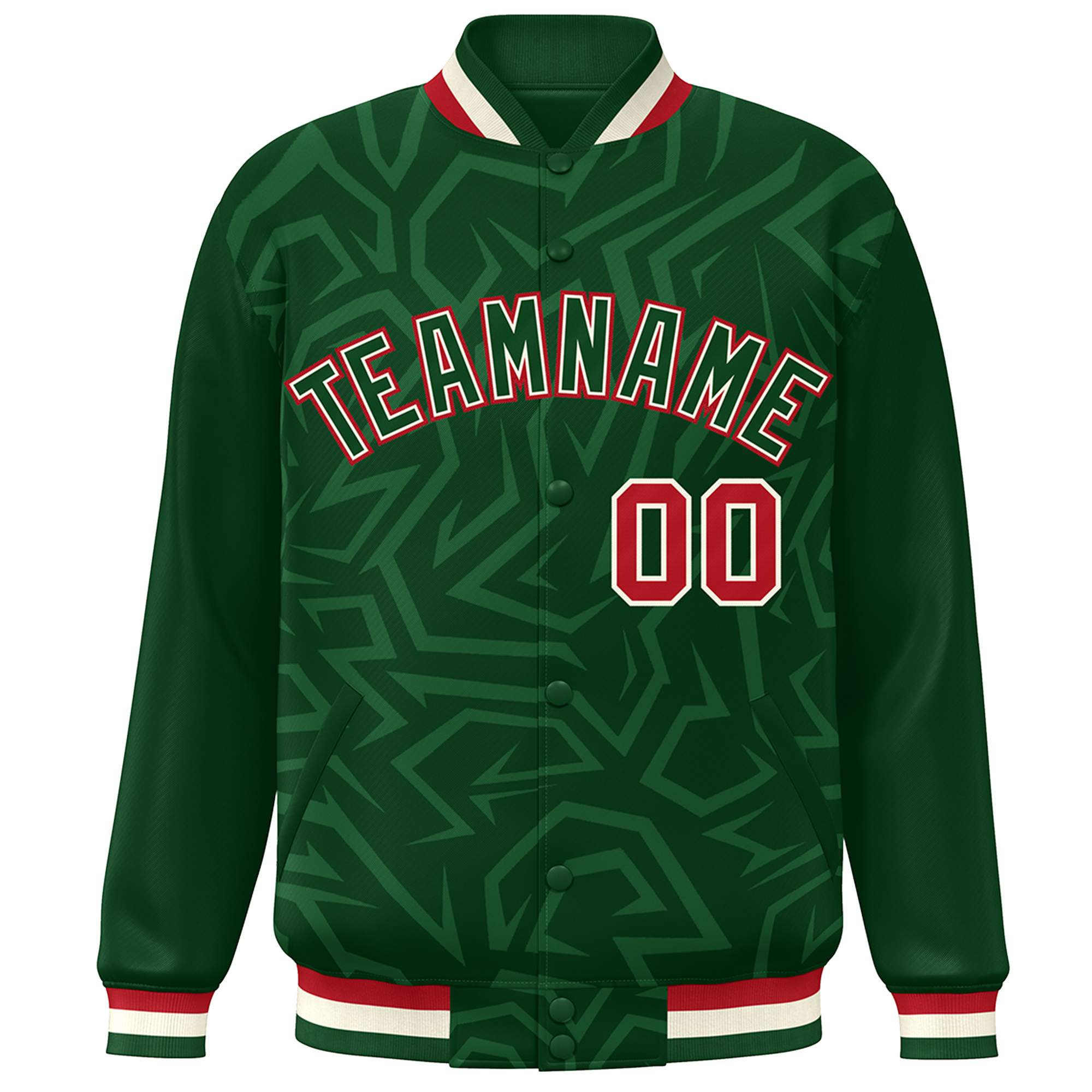 Custom Green White-Red Stripe Graffiti Pattern Varsity Full-Snap Jacket