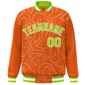 Custom Orange Neon Green-White Stripe Graffiti Pattern Varsity Full-Snap Jacket