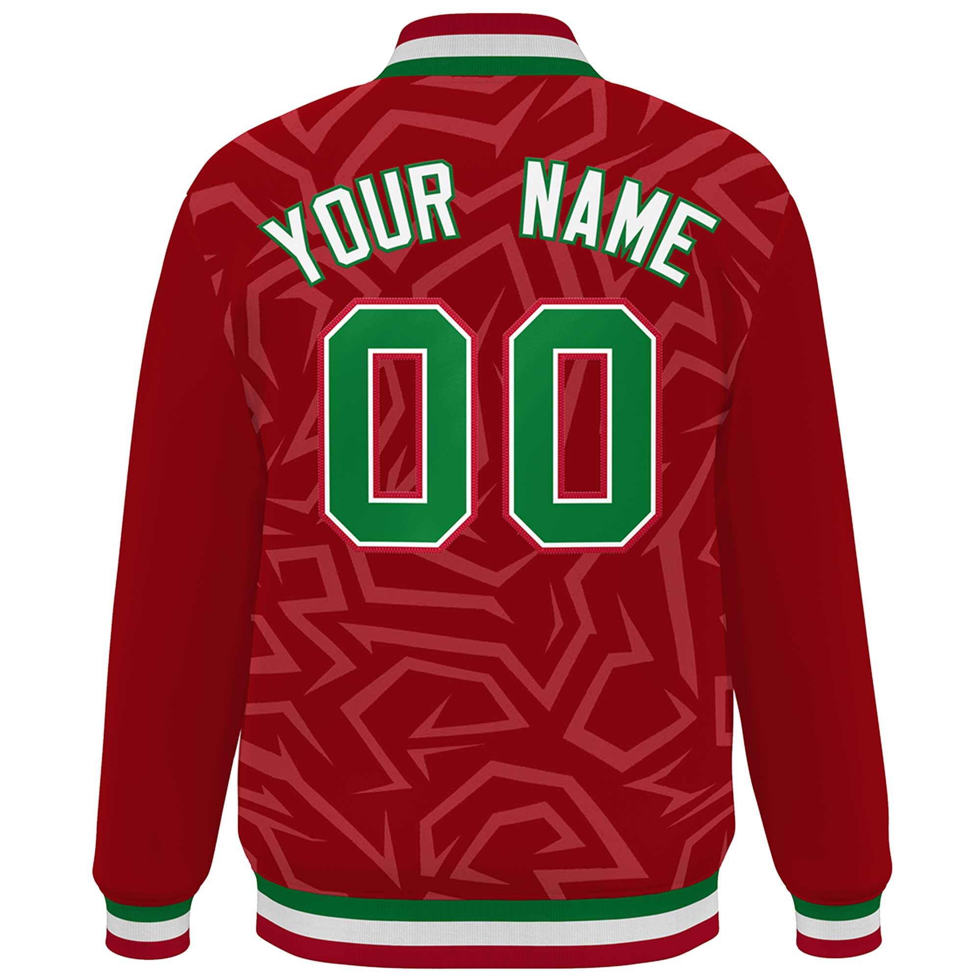 Custom Red Kelly Green-White Stripe Graffiti Pattern Varsity Full-Snap Jacket