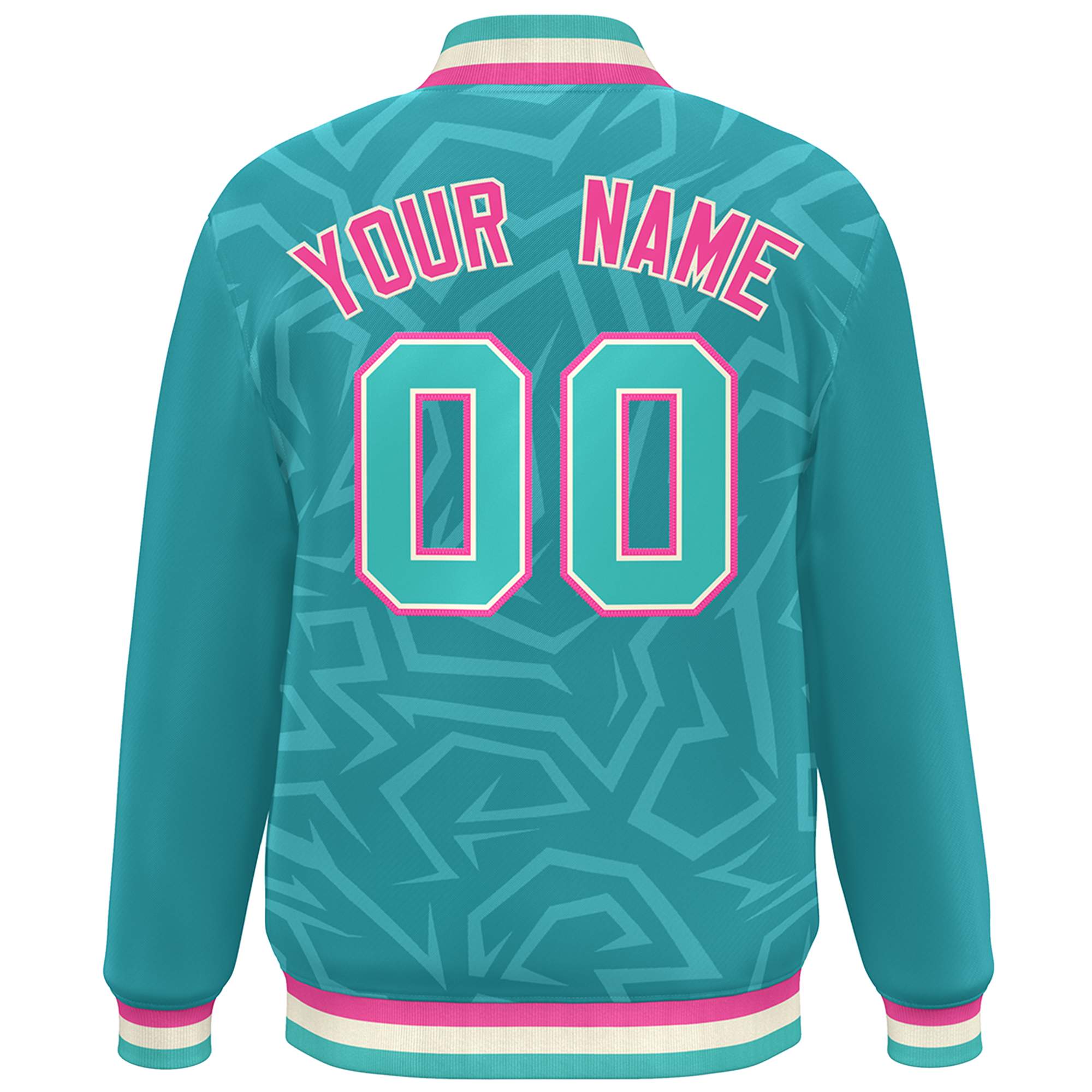 Custom Aqua Cream-Pink Stripe Graffiti Pattern Varsity Full-Snap Jacket