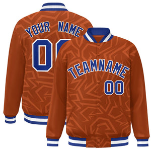 Custom Orange Royal-White Stripe Graffiti Pattern Varsity Full-Snap Jacket