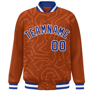 Custom Orange Royal-White Stripe Graffiti Pattern Varsity Full-Snap Jacket