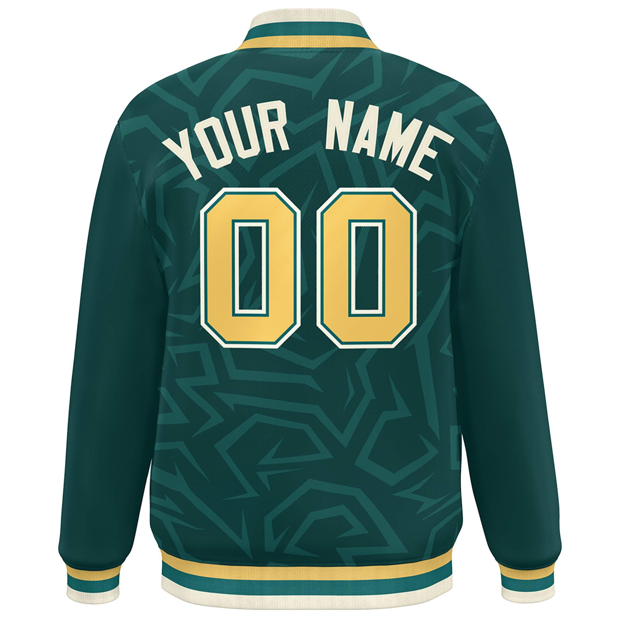 Custom Midnight Green Gold-Cream Stripe Graffiti Pattern Varsity Full-Snap Jacket