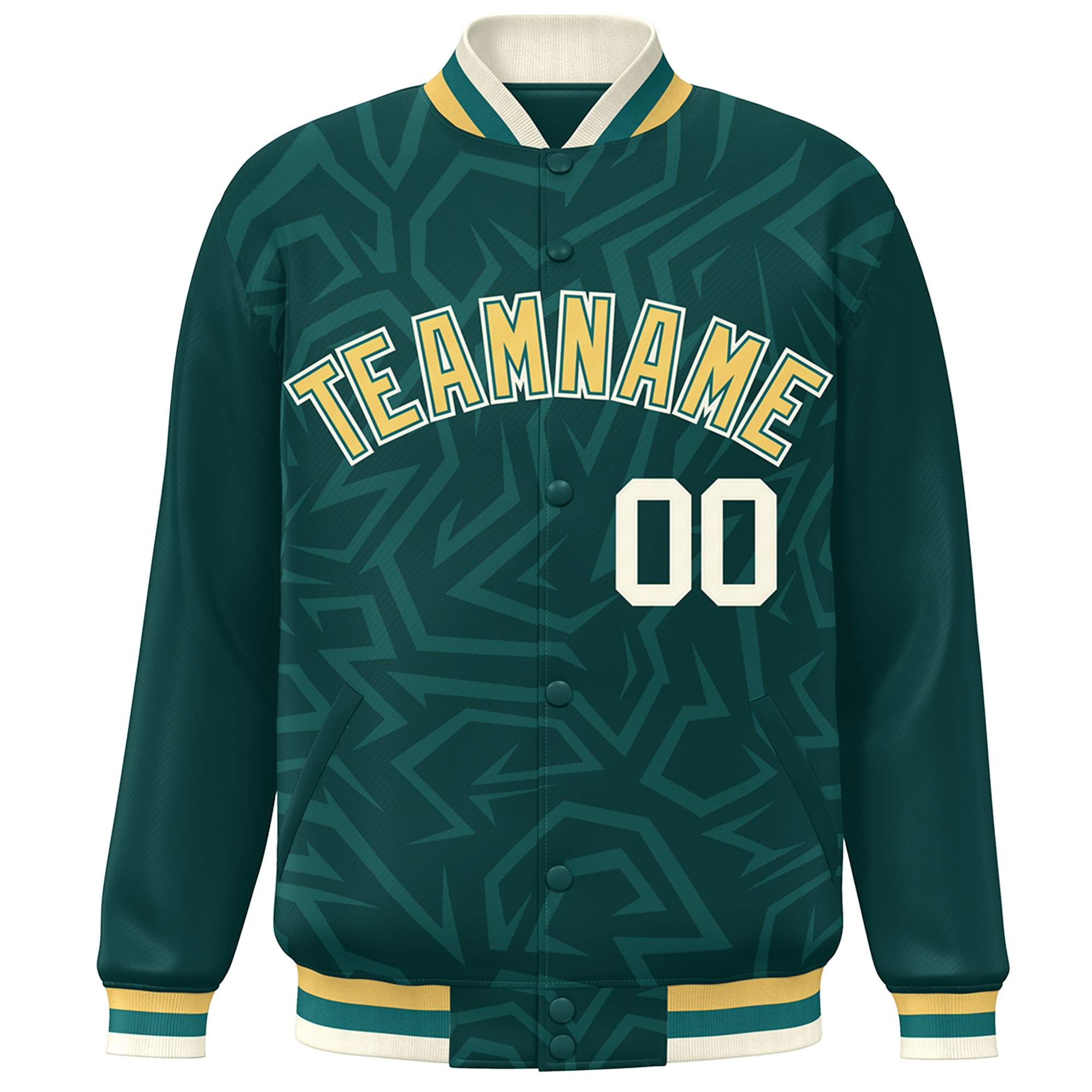 Custom Midnight Green Gold-Cream Stripe Graffiti Pattern Varsity Full-Snap Jacket