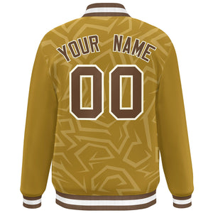 Custom Old Gold Brown-White Stripe Graffiti Pattern Varsity Full-Snap Jacket