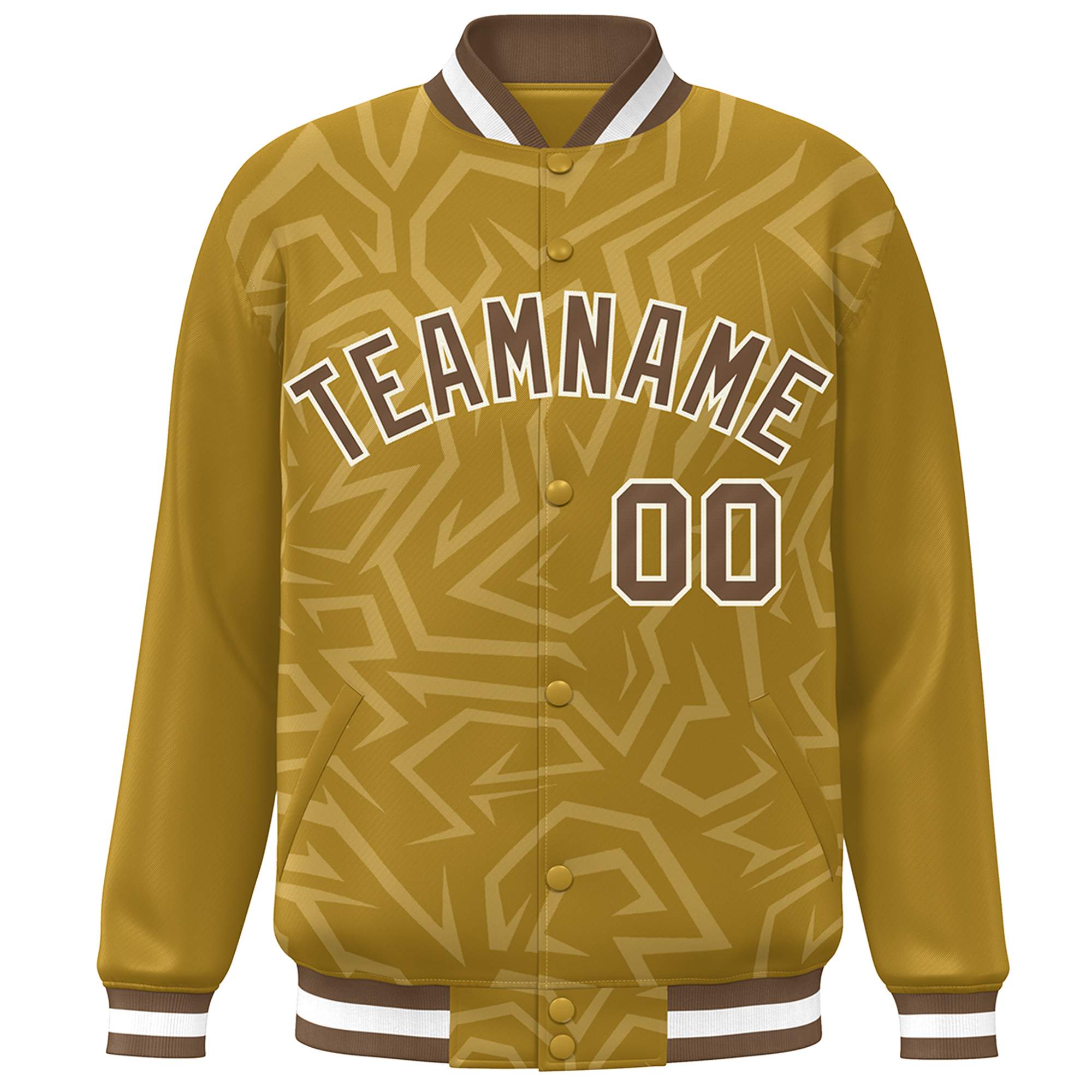 Custom Old Gold Brown-White Stripe Graffiti Pattern Varsity Full-Snap Jacket