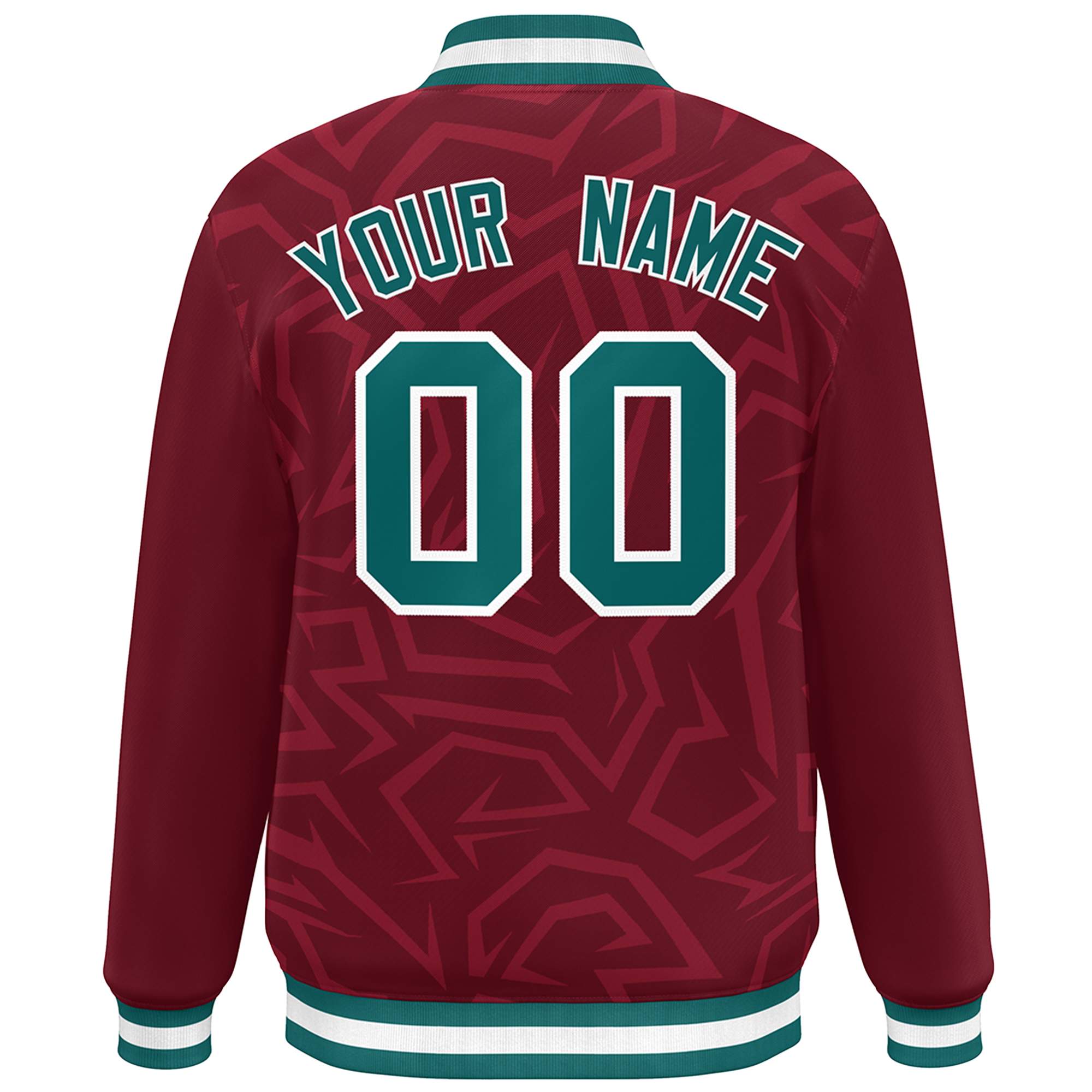 Custom Crimson Aqua-White Stripe Graffiti Pattern Varsity Full-Snap Jacket