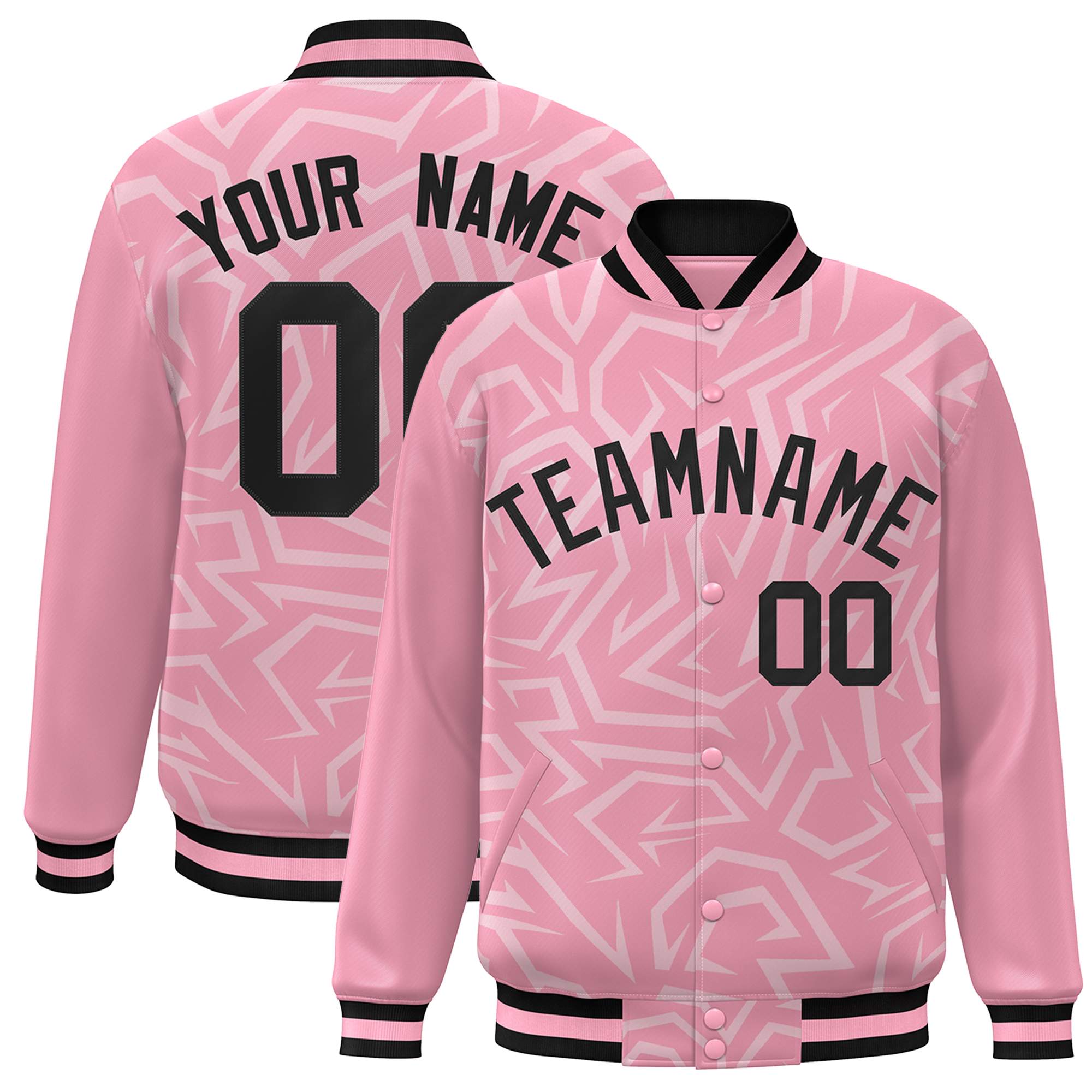 Custom Pink Black Stripe Graffiti Pattern Varsity Full-Snap Jacket