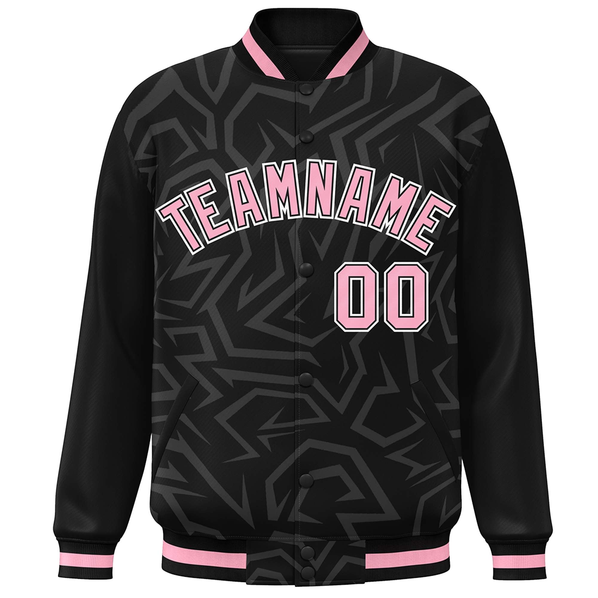 Custom Black Pink-White Stripe Graffiti Pattern Varsity Full-Snap Jacket