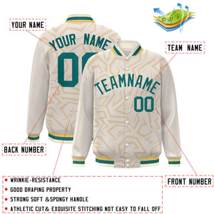 Custom Cream Aqua Stripe Graffiti Pattern Varsity Full-Snap Jacket