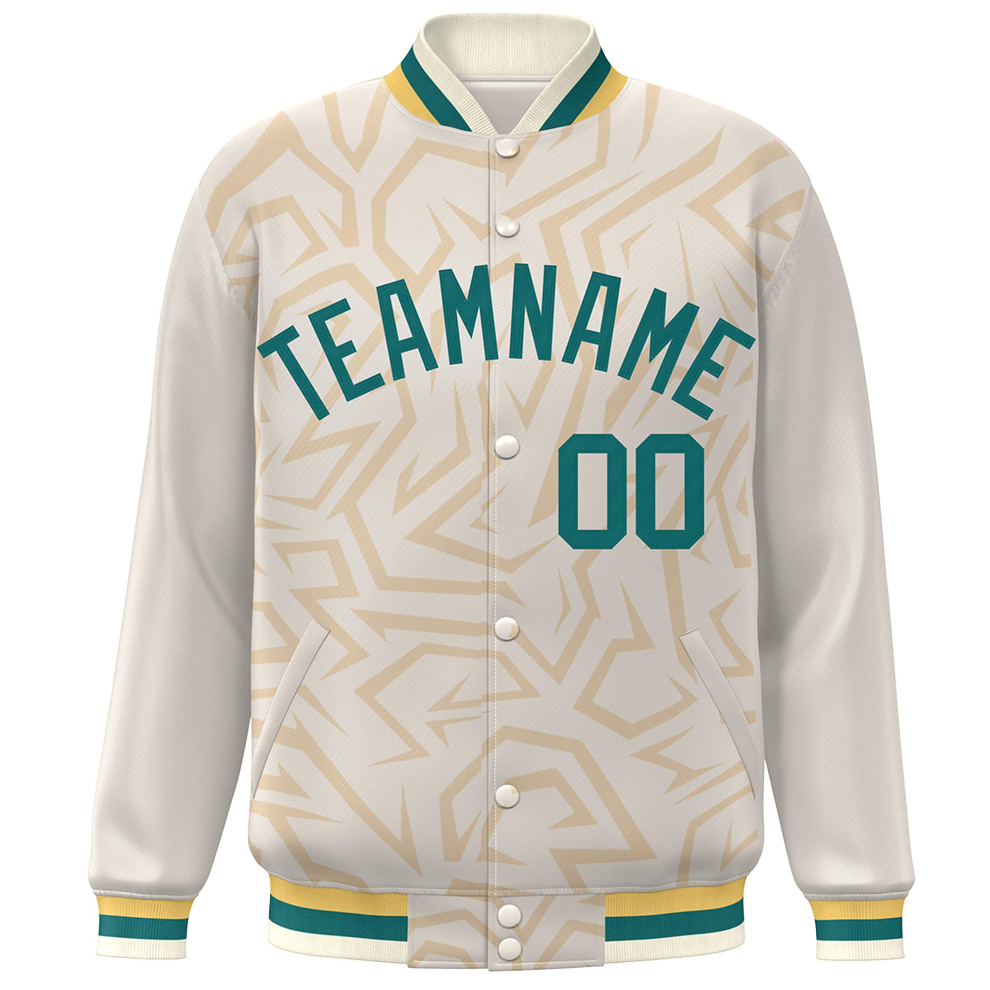 Custom Cream Aqua Stripe Graffiti Pattern Varsity Full-Snap Jacket