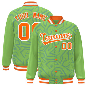 Custom Green Orange-White Stripe Graffiti Pattern Varsity Full-Snap Jacket