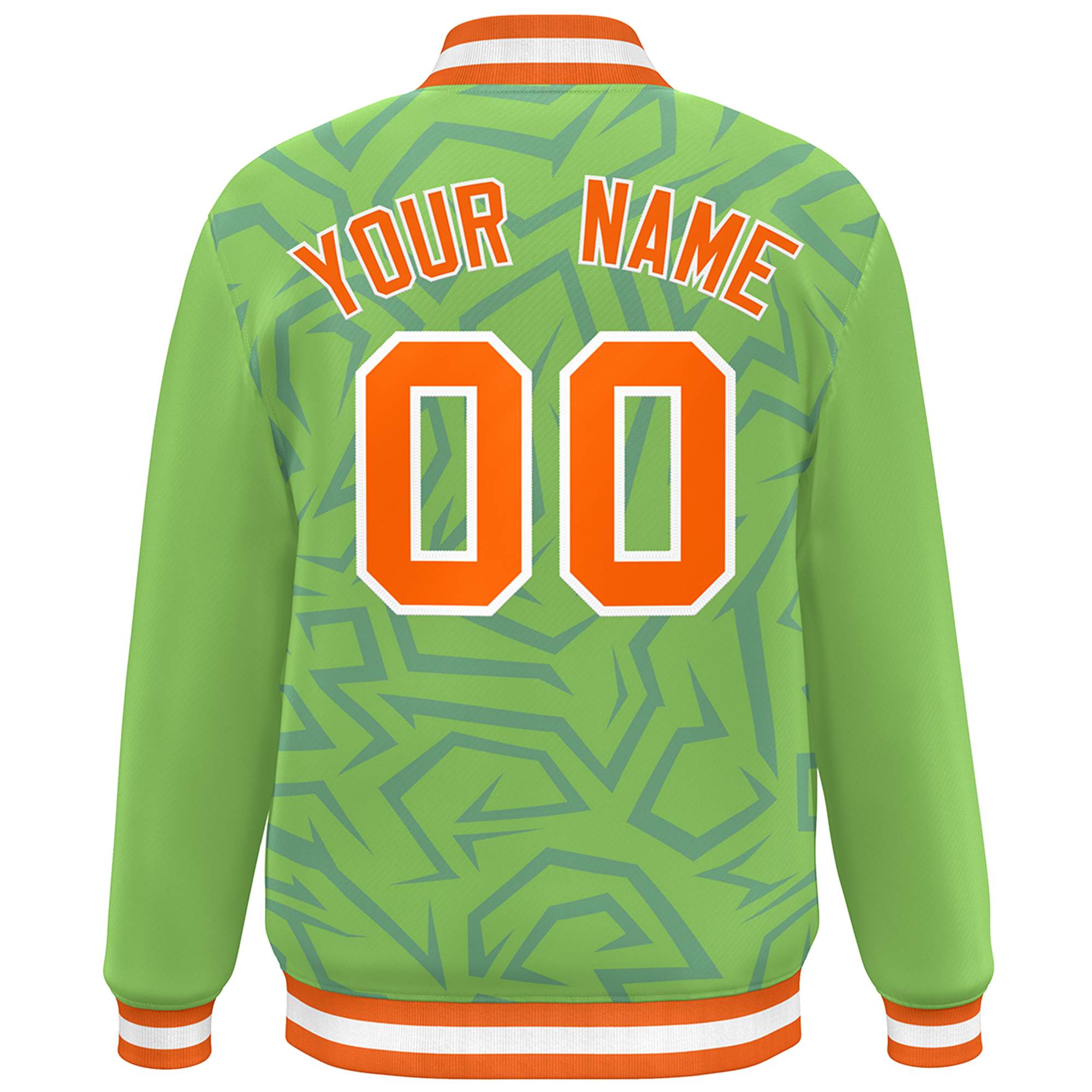 Custom Green Orange-White Stripe Graffiti Pattern Varsity Full-Snap Jacket