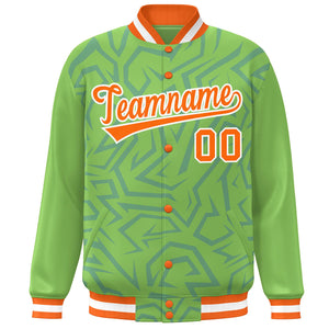 Custom Green Orange-White Stripe Graffiti Pattern Varsity Full-Snap Jacket