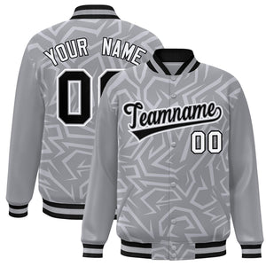 Custom Gray Black-White Stripe Graffiti Pattern Varsity Full-Snap Jacket