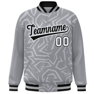 Custom Gray Black-White Stripe Graffiti Pattern Varsity Full-Snap Jacket