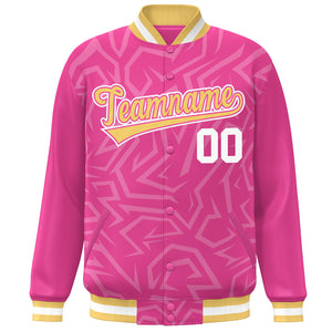 Custom Pink Gold-White Stripe Graffiti Pattern Varsity Full-Snap Jacket