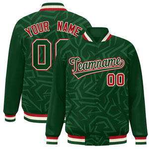 Custom Green White-Red Stripe Graffiti Pattern Varsity Full-Snap Jacket