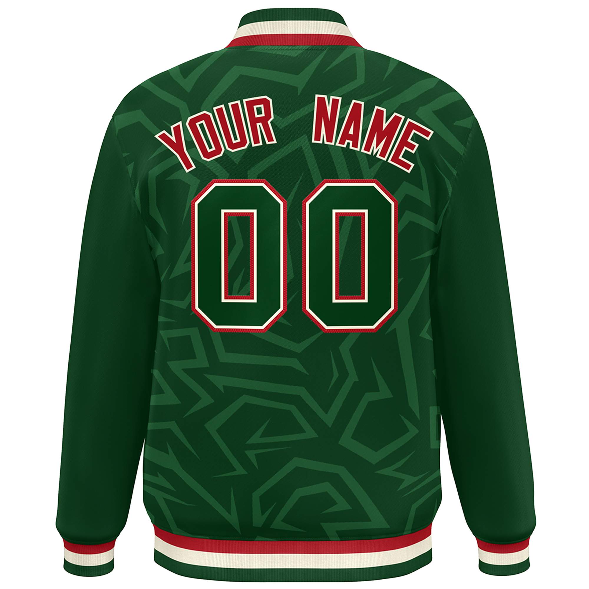 Custom Green White-Red Stripe Graffiti Pattern Varsity Full-Snap Jacket