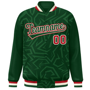 Custom Green White-Red Stripe Graffiti Pattern Varsity Full-Snap Jacket