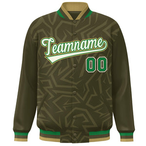 Custom Olive Cream-Old Gold Stripe Graffiti Pattern Varsity Full-Snap Jacket