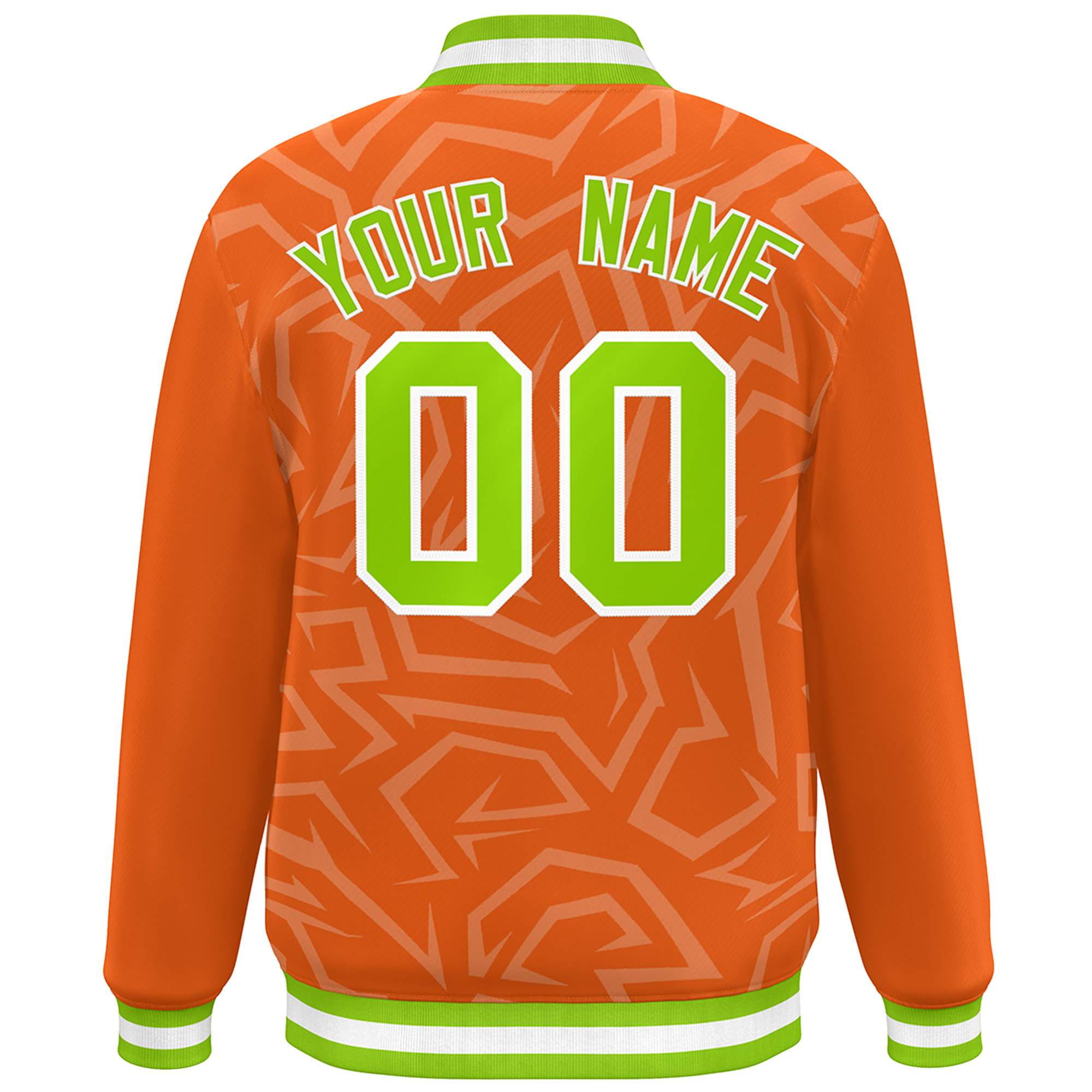 Custom Orange Neon Green-White Stripe Graffiti Pattern Varsity Full-Snap Jacket