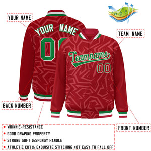 Custom Red Kelly Green-White Stripe Graffiti Pattern Varsity Full-Snap Jacket