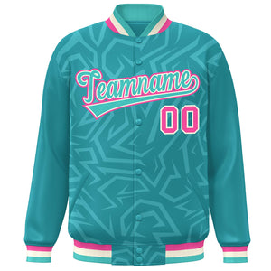 Custom Aqua Cream-Pink Stripe Graffiti Pattern Varsity Full-Snap Jacket