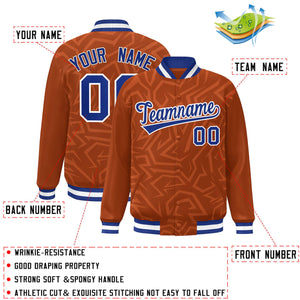 Custom Orange Royal-White Stripe Graffiti Pattern Varsity Full-Snap Jacket