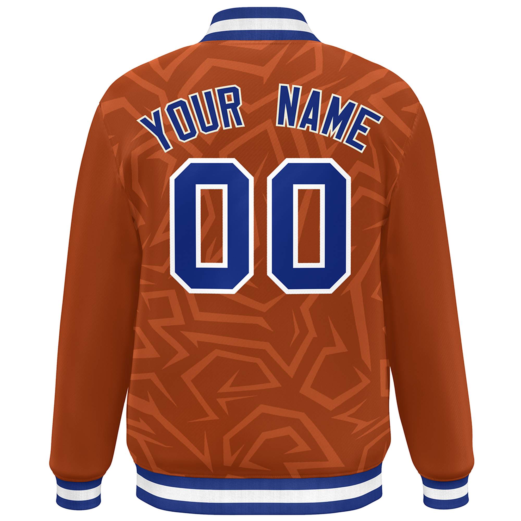 Custom Orange Royal-White Stripe Graffiti Pattern Varsity Full-Snap Jacket