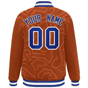 Custom Orange Royal-White Stripe Graffiti Pattern Varsity Full-Snap Jacket