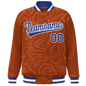 Custom Orange Royal-White Stripe Graffiti Pattern Varsity Full-Snap Jacket