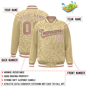 Custom Khaki Brown-White Stripe Graffiti Pattern Varsity Full-Snap Jacket