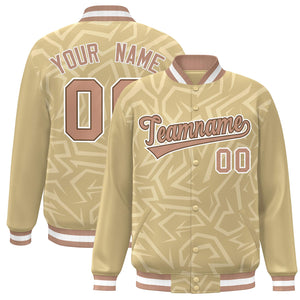 Custom Khaki Brown-White Stripe Graffiti Pattern Varsity Full-Snap Jacket