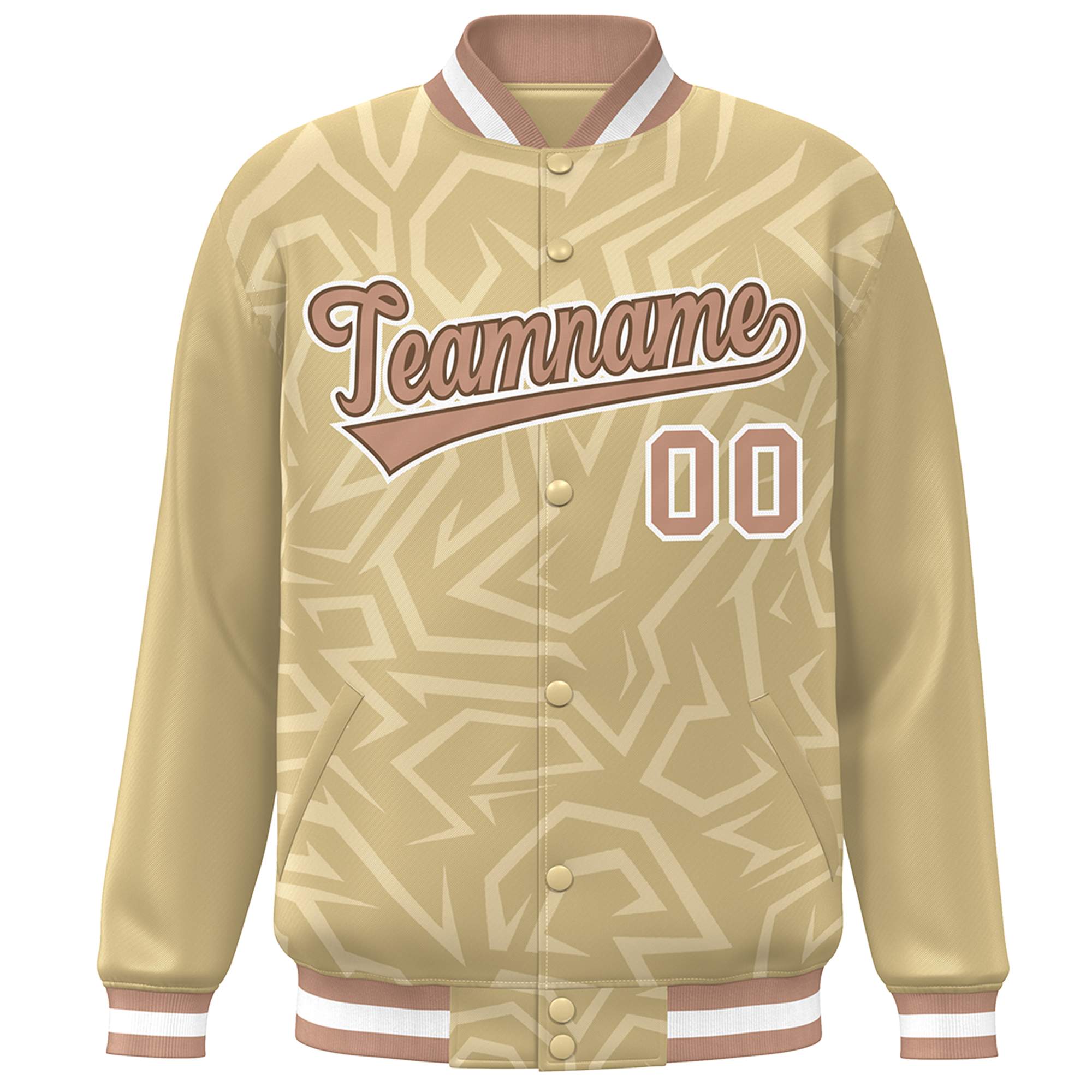 Custom Khaki Brown-White Stripe Graffiti Pattern Varsity Full-Snap Jacket