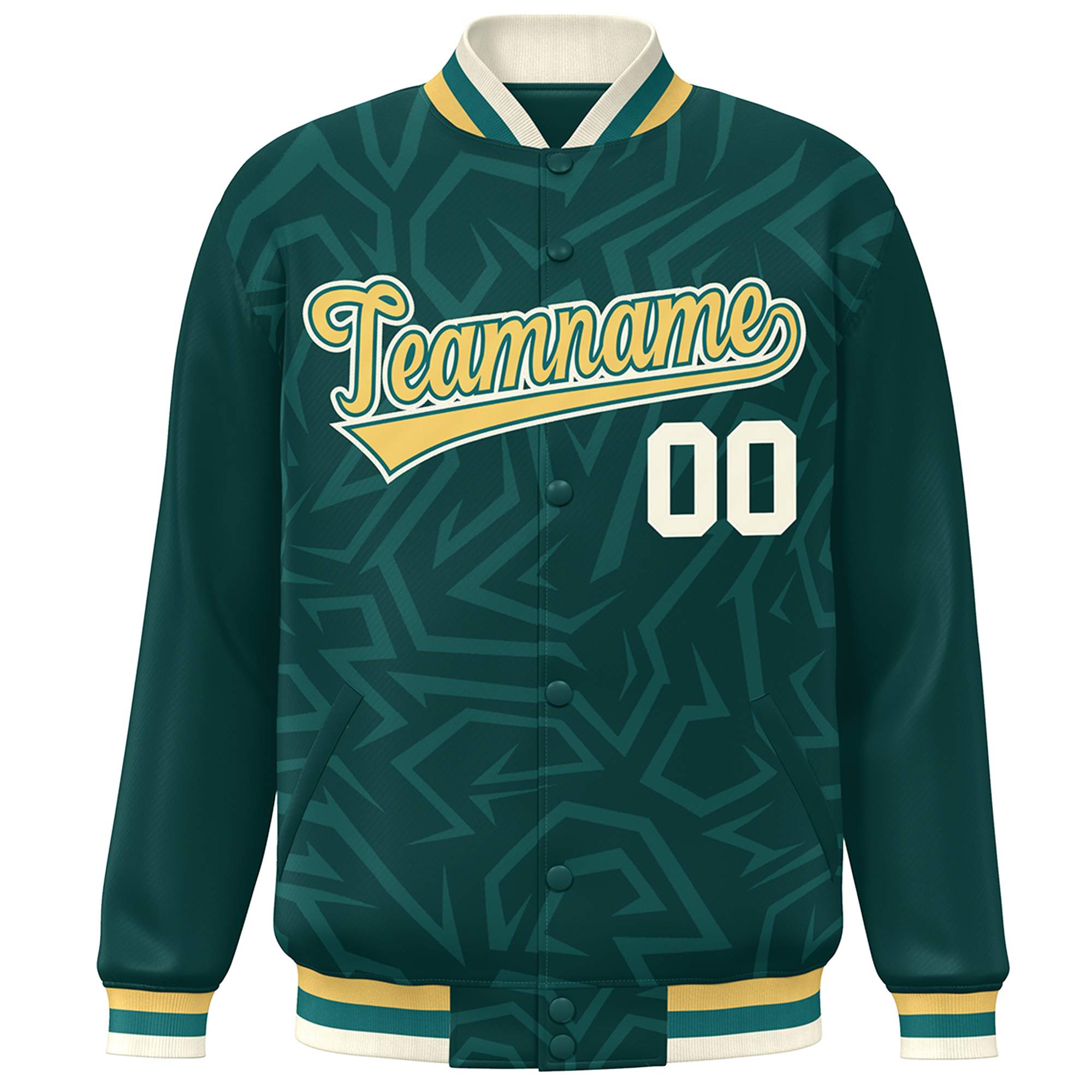 Custom Midnight Green Gold-Cream Stripe Graffiti Pattern Varsity Full-Snap Jacket