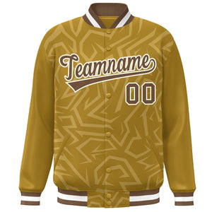 Custom Old Gold Brown-White Stripe Graffiti Pattern Varsity Full-Snap Jacket