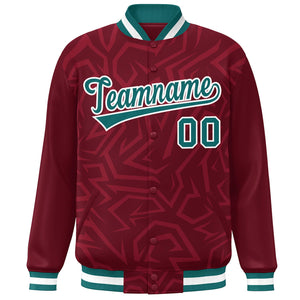 Custom Crimson Aqua-White Stripe Graffiti Pattern Varsity Full-Snap Jacket