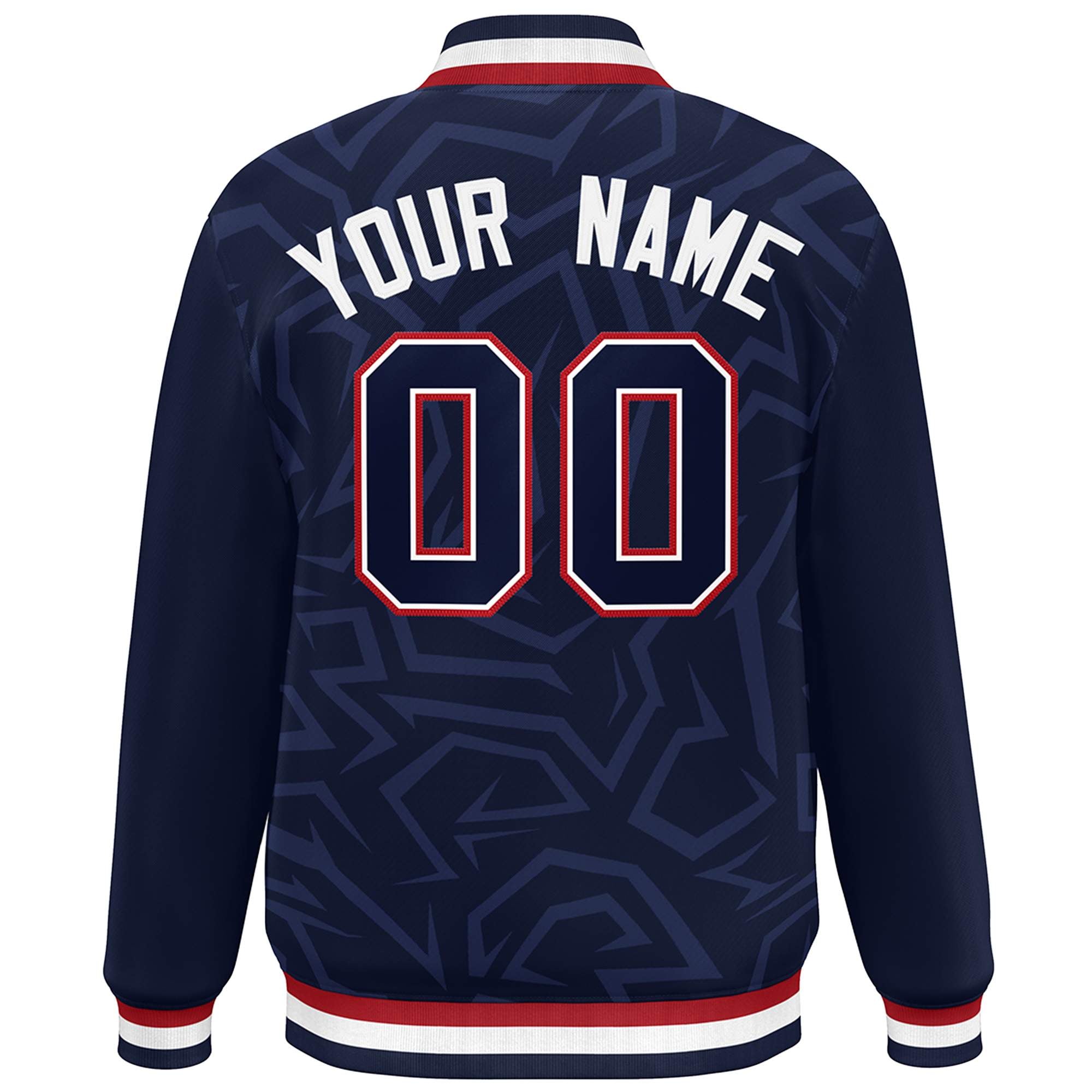 Custom Navy White-Red Stripe Graffiti Pattern Varsity Full-Snap Jacket