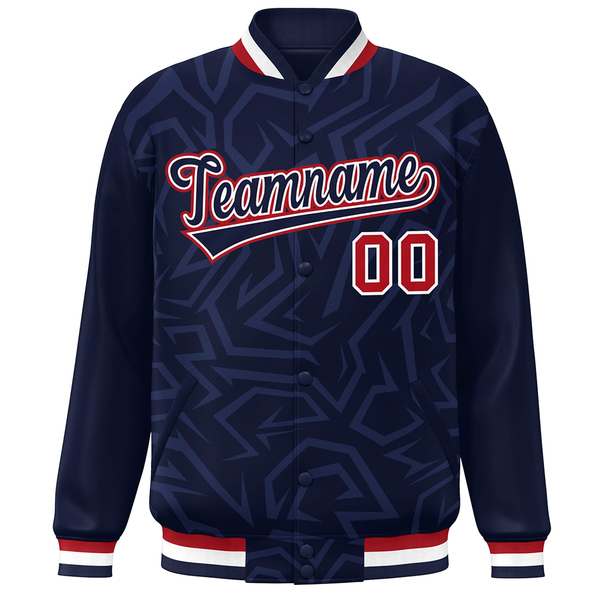 Custom Navy White-Red Stripe Graffiti Pattern Varsity Full-Snap Jacket