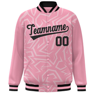 Custom Pink Black Stripe Graffiti Pattern Varsity Full-Snap Jacket