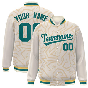 Custom Cream Aqua Stripe Graffiti Pattern Varsity Full-Snap Jacket