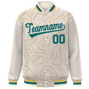 Custom Cream Aqua Stripe Graffiti Pattern Varsity Full-Snap Jacket