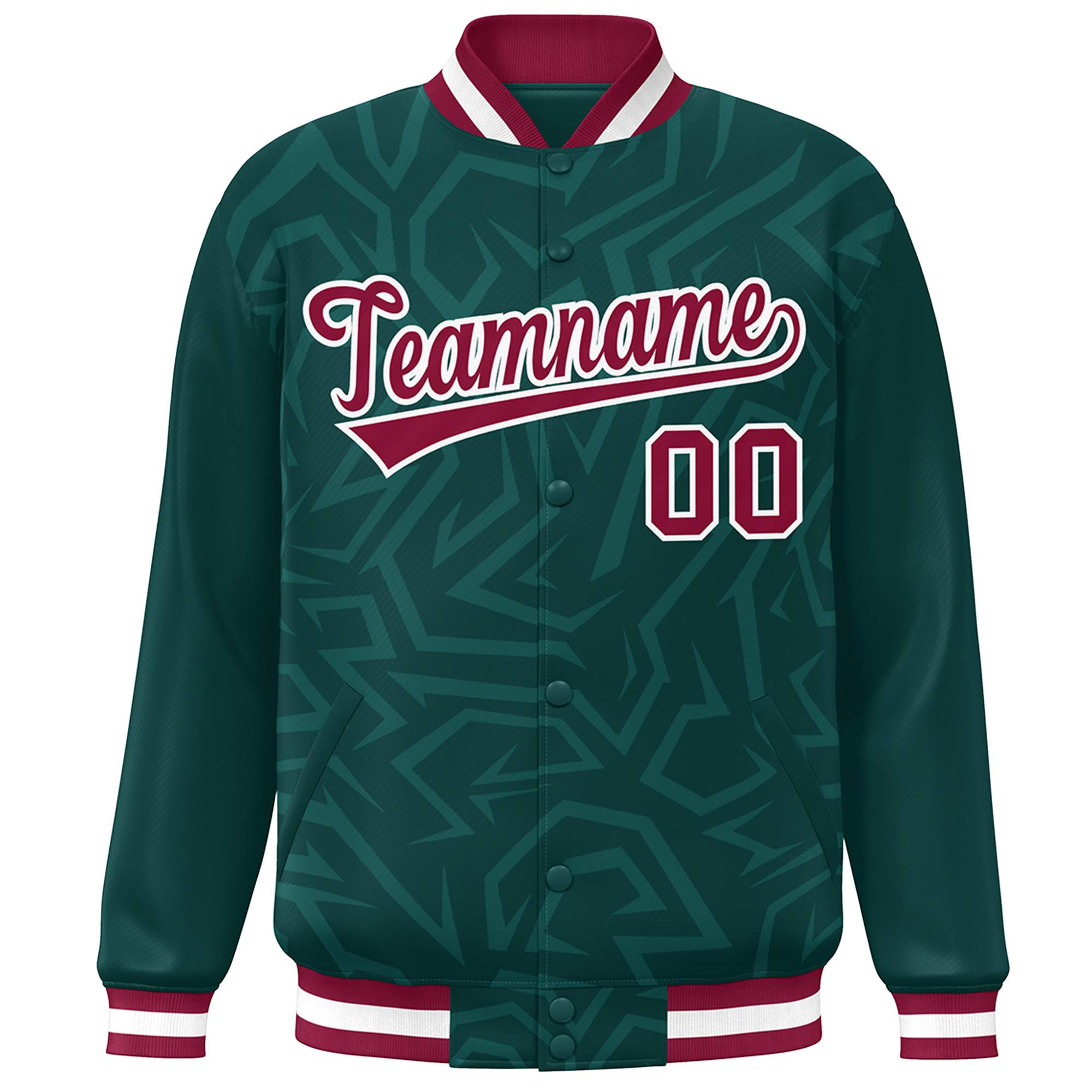 Custom Midnight Green Crimson-White Stripe Graffiti Pattern Varsity Full-Snap Jacket