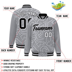 Custom Gray Black-White Stripe Graffiti Pattern Varsity Full-Snap Jacket