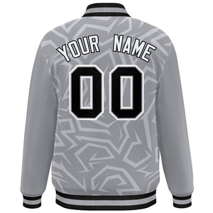 Custom Gray Black-White Stripe Graffiti Pattern Varsity Full-Snap Jacket