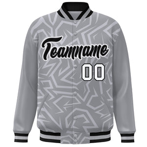 Custom Gray Black-White Stripe Graffiti Pattern Varsity Full-Snap Jacket