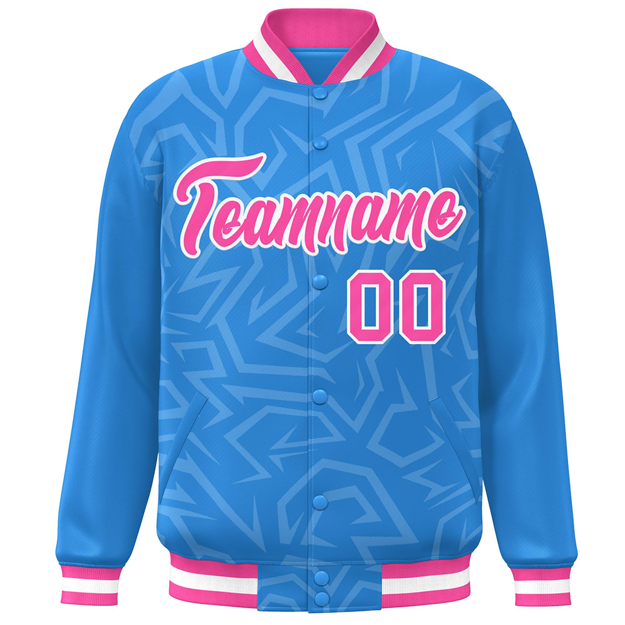 Custom Powder Blue Pink-White Stripe Graffiti Pattern Varsity Full-Snap Jacket